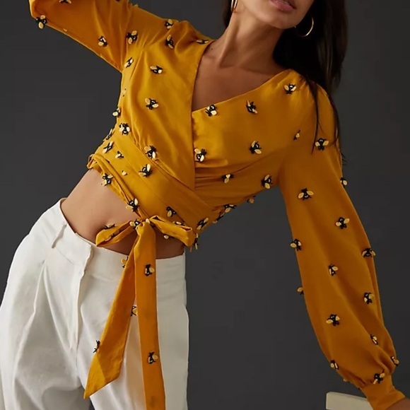 Maeve Tops - ANTHROPOLOGIE. Maeve Mustard Floral Embellished Blouse size 14
